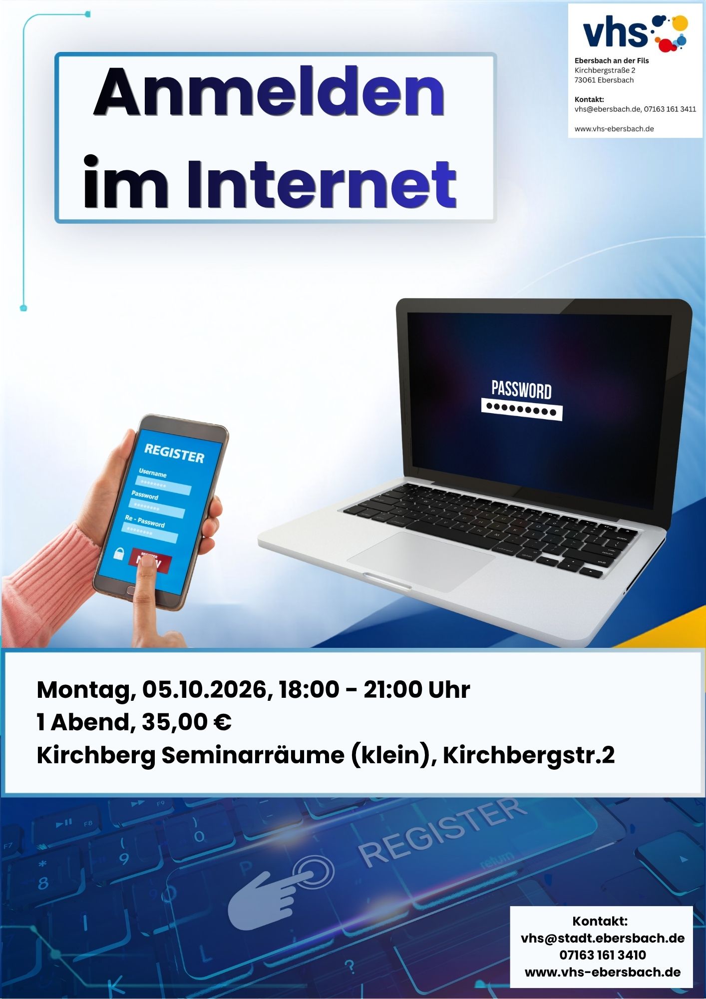 Anmelden im Internet Die Zeit, in der Sie alles "vor Ort" erledigen konnten, geht mit großen Schritten dem Ende entgegen. Es ist keine Frage mehr, ob Sie sich wo anmelden sollten, sondern nur noch wie Sie das sicher und einfach hinbekommen.
Wenn Sie heute mal kurz eine telefonische Auskunft haben möchten, hängen Sie stundenlang in Warteschleifen. Online haben Sie meistens in kurzer Zeit eine schriftliche Antwort auf Ihr Anliegen. Belege, Atteste, Anträge bei Krankenkassen und Versicherungen reichen Sie über das Internet ein. Sie sammeln Rabatt-Punkte bei Aldi und Lidl, wechseln den Stromanbieter, lassen sich Ihr Blutdruck-Rezept auf’s Handy schicken, erledigen Ihre Bankgeschäfte online, nutzen tolle Apps zum Wandern und Radfahren oder finden Gleichgesinnte für Ihre Hobbies und Interessen.
Die Unwissenheit und Angst, die Sie seither vielleicht davon abgehalten hat, sich irgendwo anzumelden, will ich Ihnen nehmen. Wir erstellen zusammen ein Benutzerkonto und klären alle Ihre Fragen dazu.
Ihre Mails sollten Sie auf dem Handy empfangen können.
Android oder iOS (Apple) - Bitte eigenes Gerät und Ladekabel mitbringen.